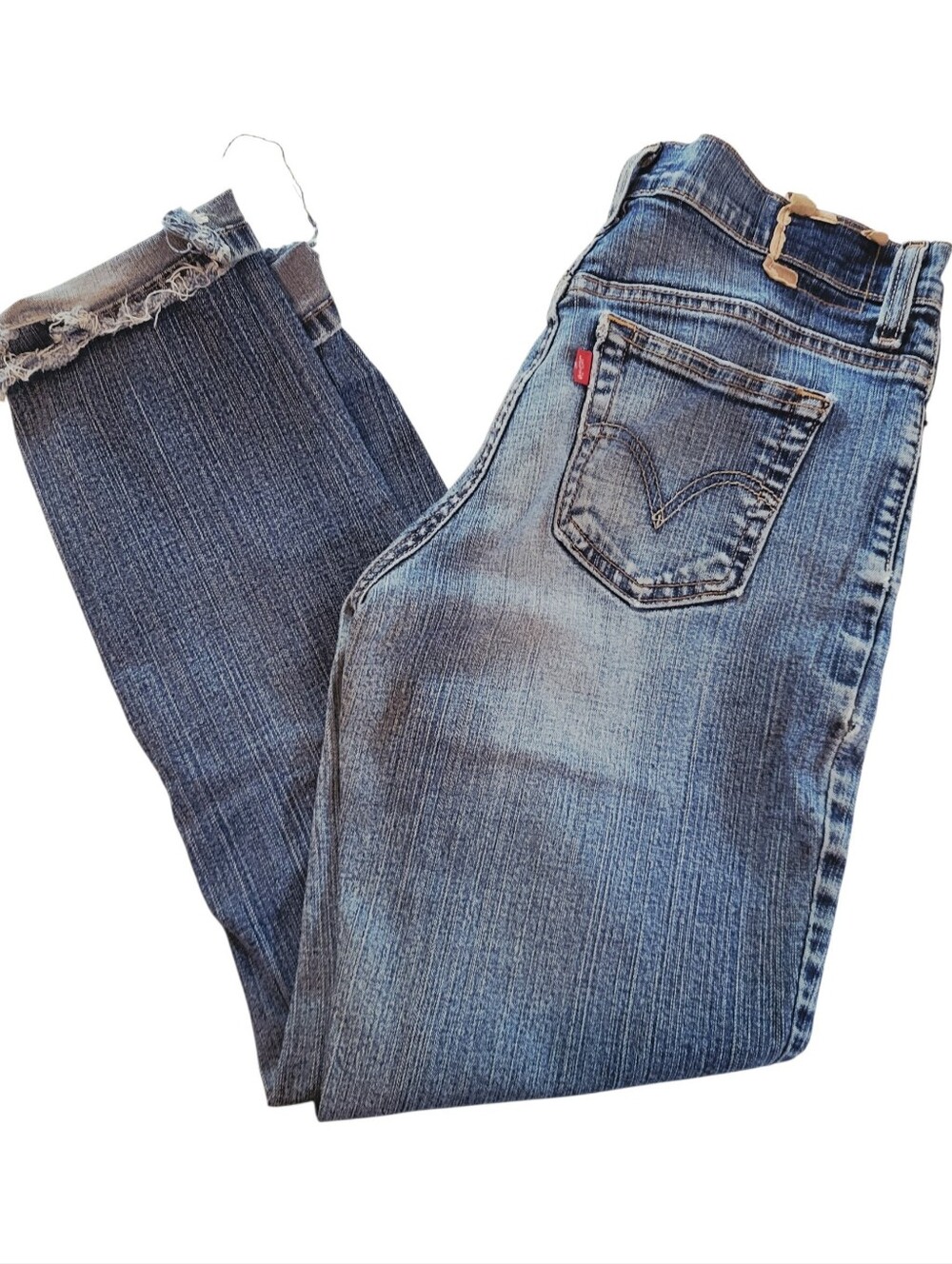 Vintage Levi's 550 Relaxed Straight Leg Jeans Size 28 Frayed Raw Hem Faded Denim